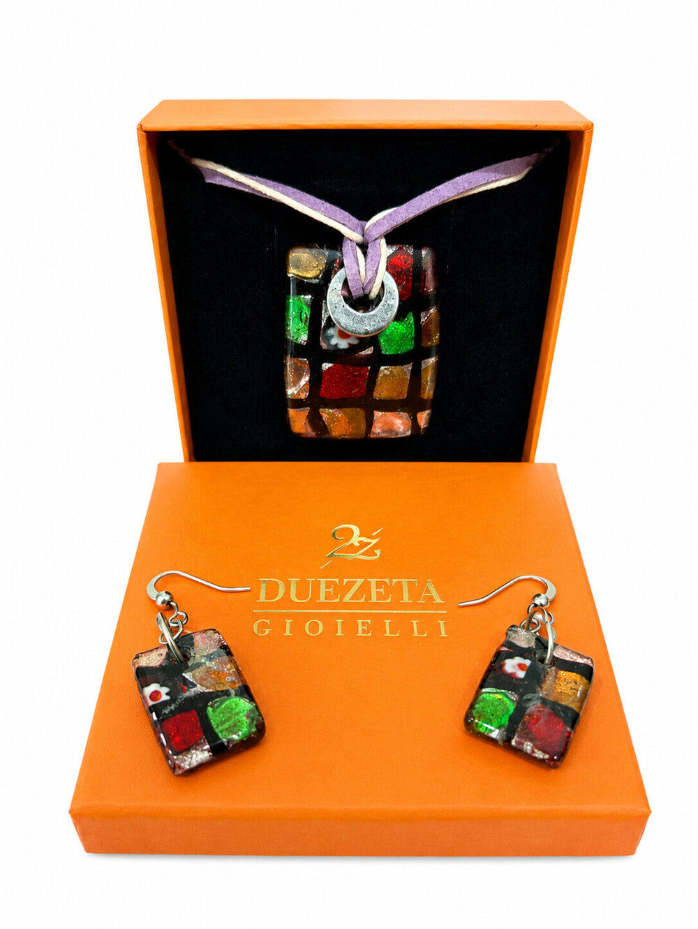 Duezeta Gioielli Murano Glass Millefiori Necklace and Earrings Set